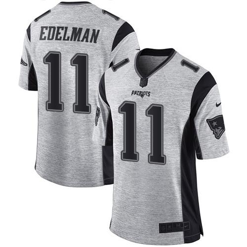 Nike Patriots #11 Julian Edelman Gray Men's Stitched NFL Limited Gridiron Gray II Jersey - Click Image to Close